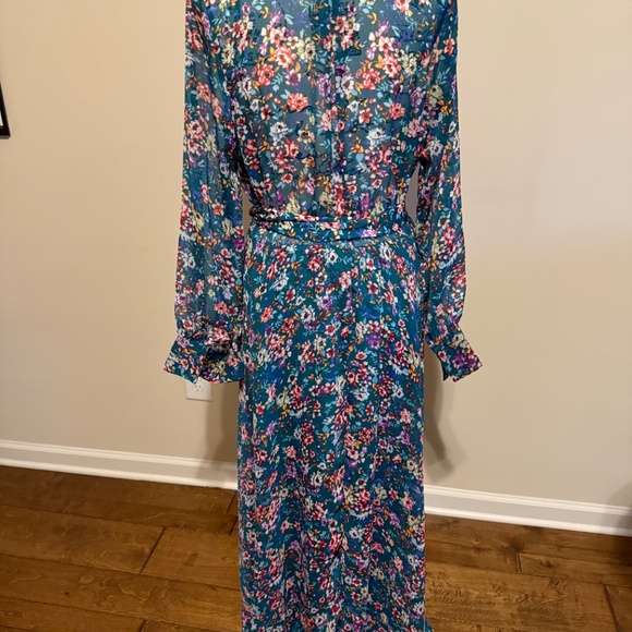 Maxi Dress, GREEN Semi Sheer Lined, L/S Sz L, NWOT - Picture 2 of 4